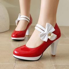 Colorblock Bow Heels Shoes