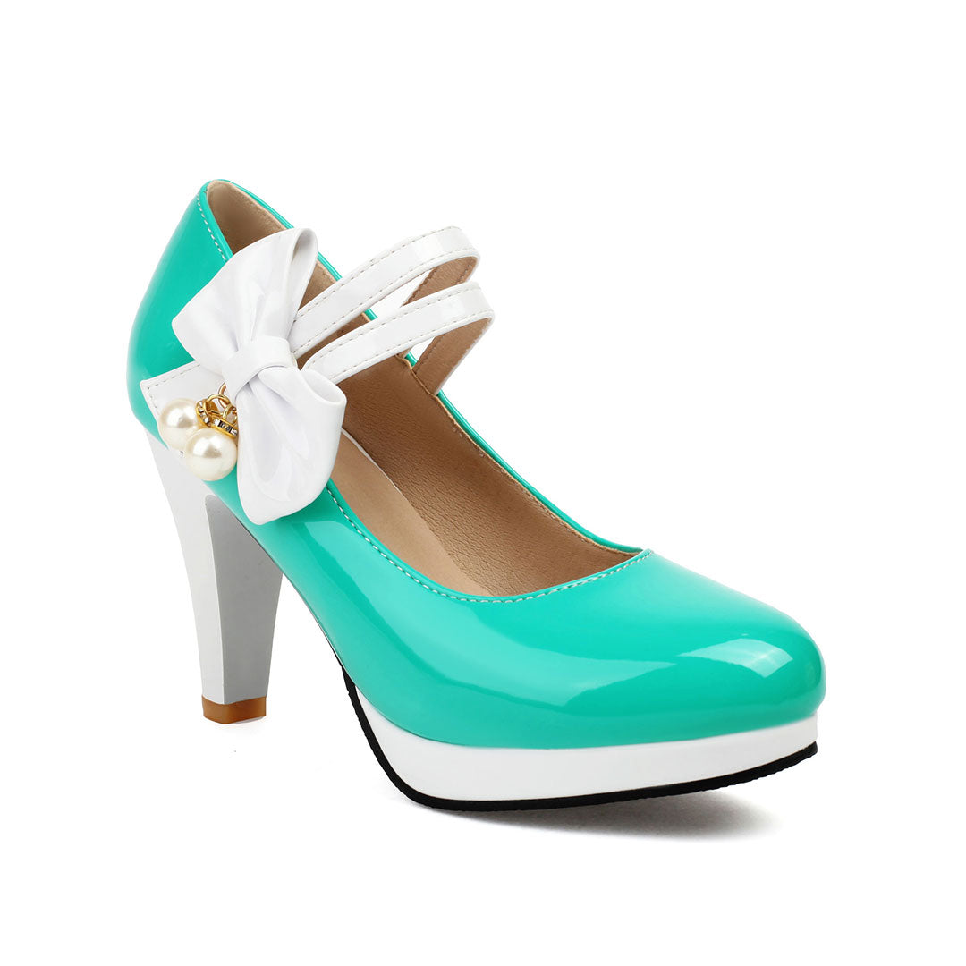 Colorblock Bow Heels Shoes