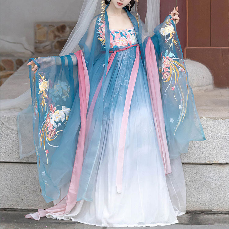 Flower Embroidered Hanfu Dress Set