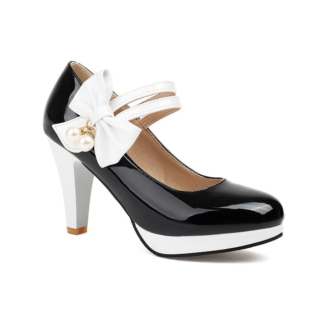 Colorblock Bow Heels Shoes