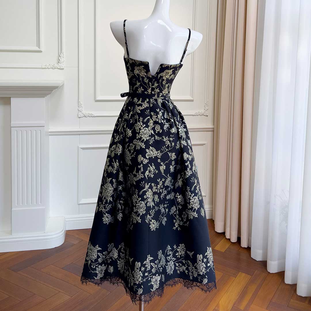 Lace Floral Black Dress