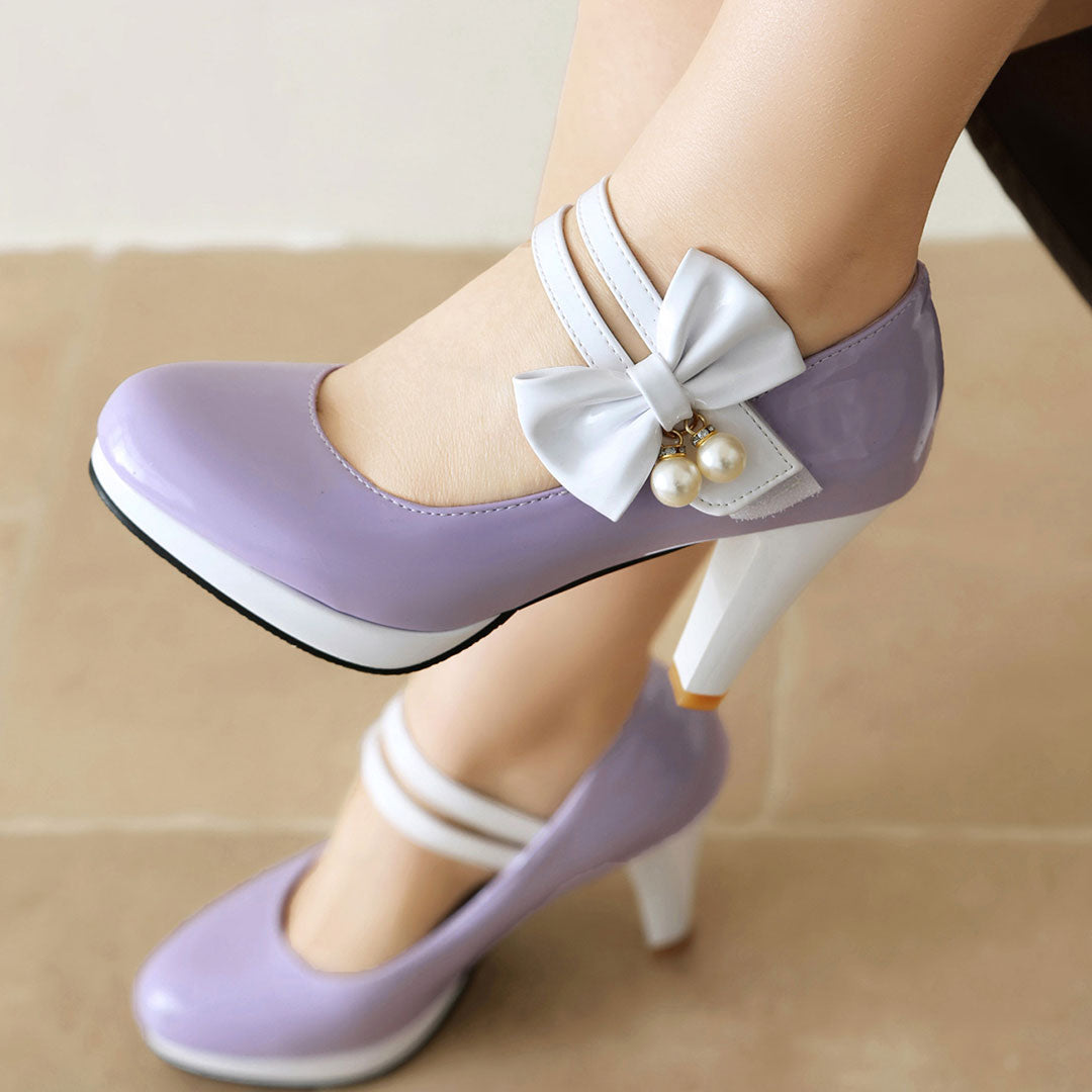 Colorblock Bow Heels Shoes