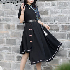 Black Retro Flower Button Dress