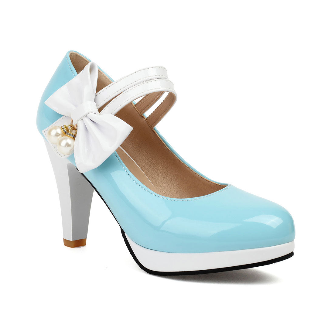 Colorblock Bow Heels Shoes