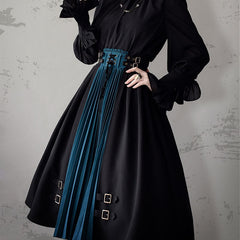 Black/Blue Panel Lace-up Skirt