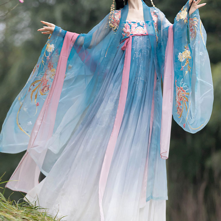 Flower Embroidered Hanfu Dress Set