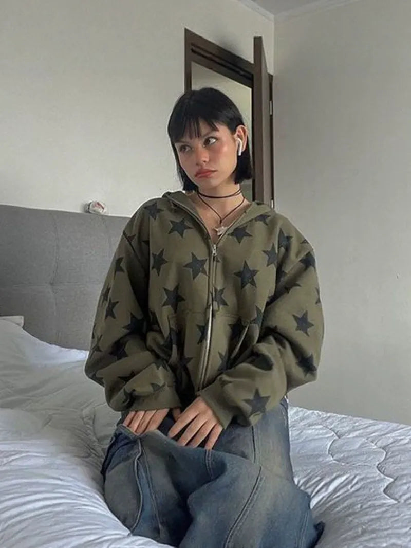 Zip Up Long Sleeve Hooded Sweatshirt