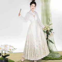 Bamboo Leaf Blouse Hanfu Skirt Set