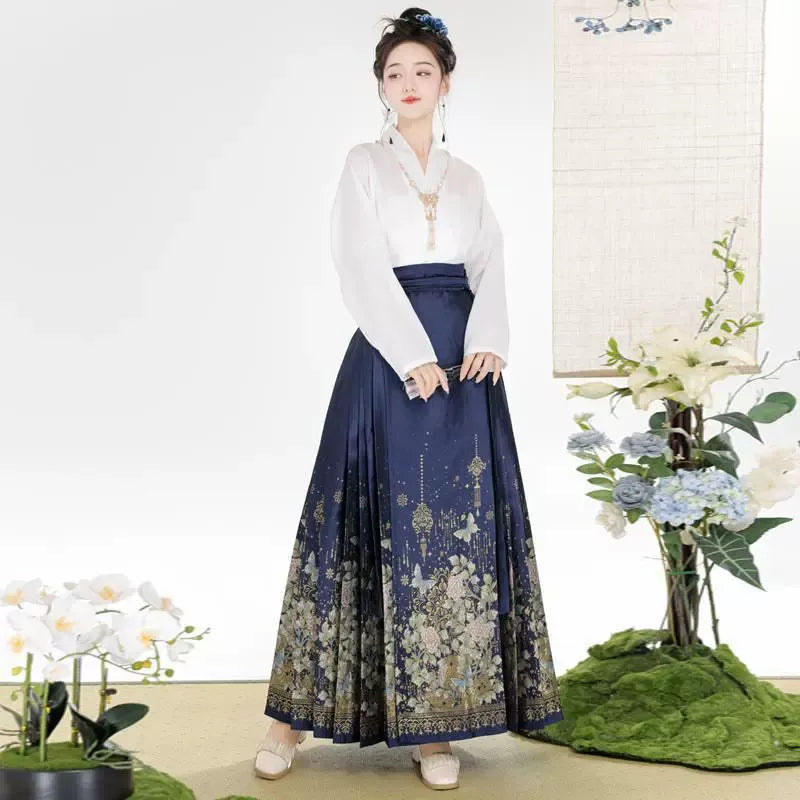 Bamboo Leaf Blouse Hanfu Skirt Set