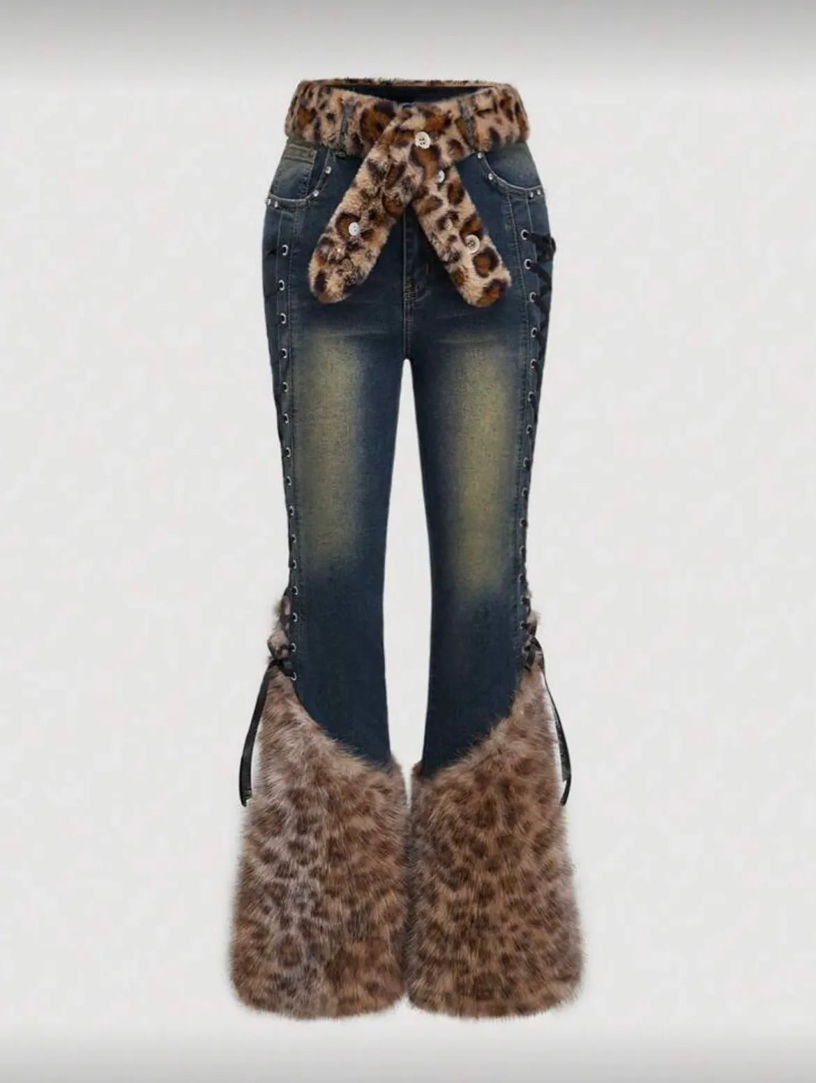 Leopard Print Patchwork Jeans
