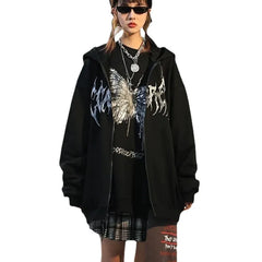 Y2k Hoodie Gothic Butterfly Zip Sweatshirt