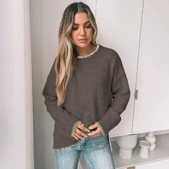 Crew Neck Slit Pullover Sweater