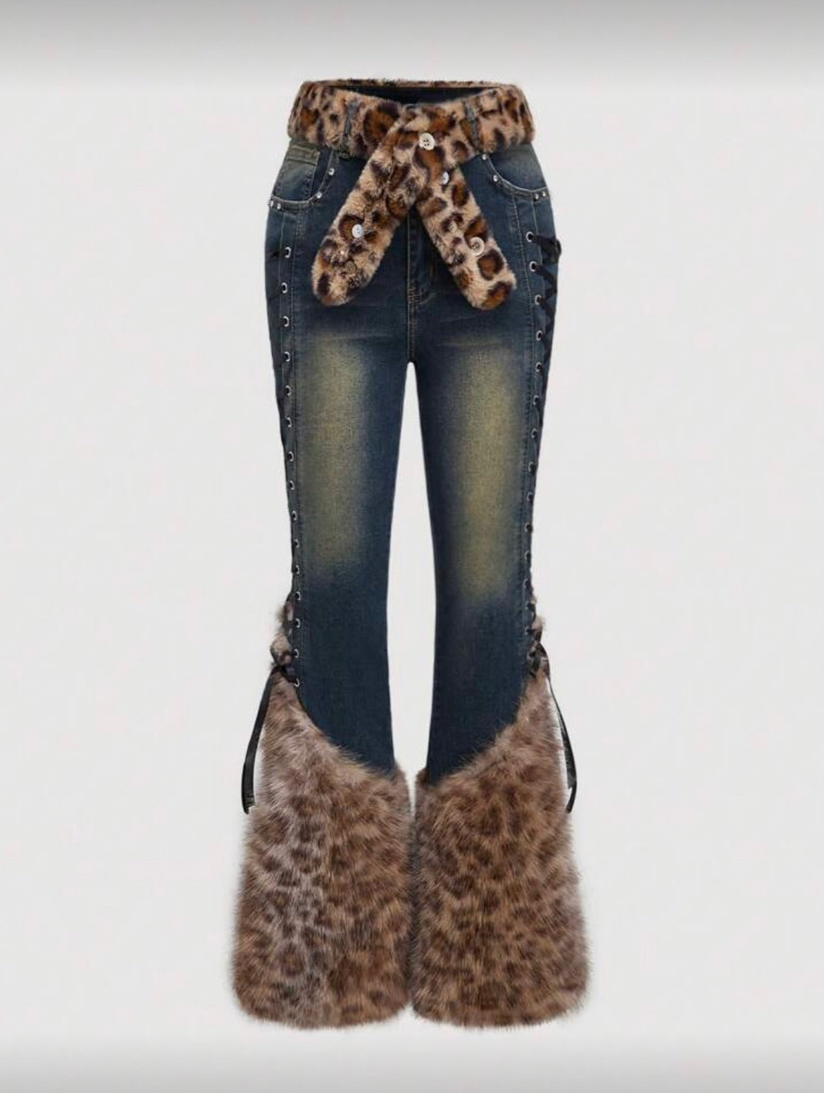 Leopard Print Patchwork Jeans