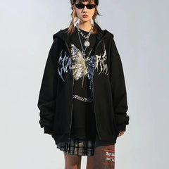 Y2k Hoodie Gothic Butterfly Zip Sweatshirt