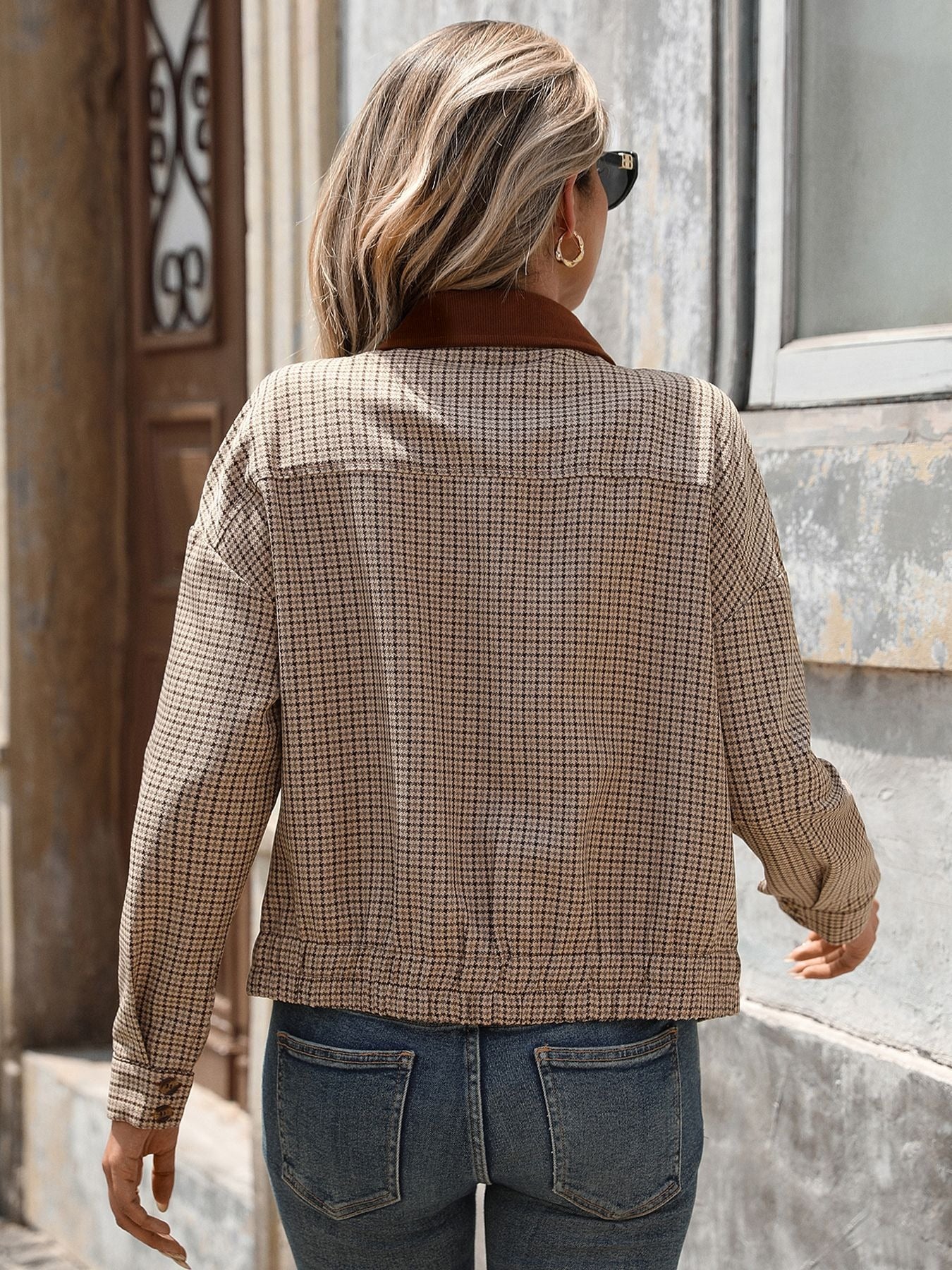 Plaid Zip Up Long Sleeve Jacket