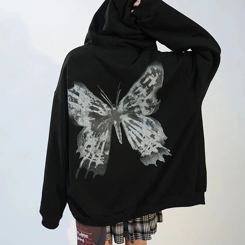 Y2k Hoodie Gothic Butterfly Zip Sweatshirt