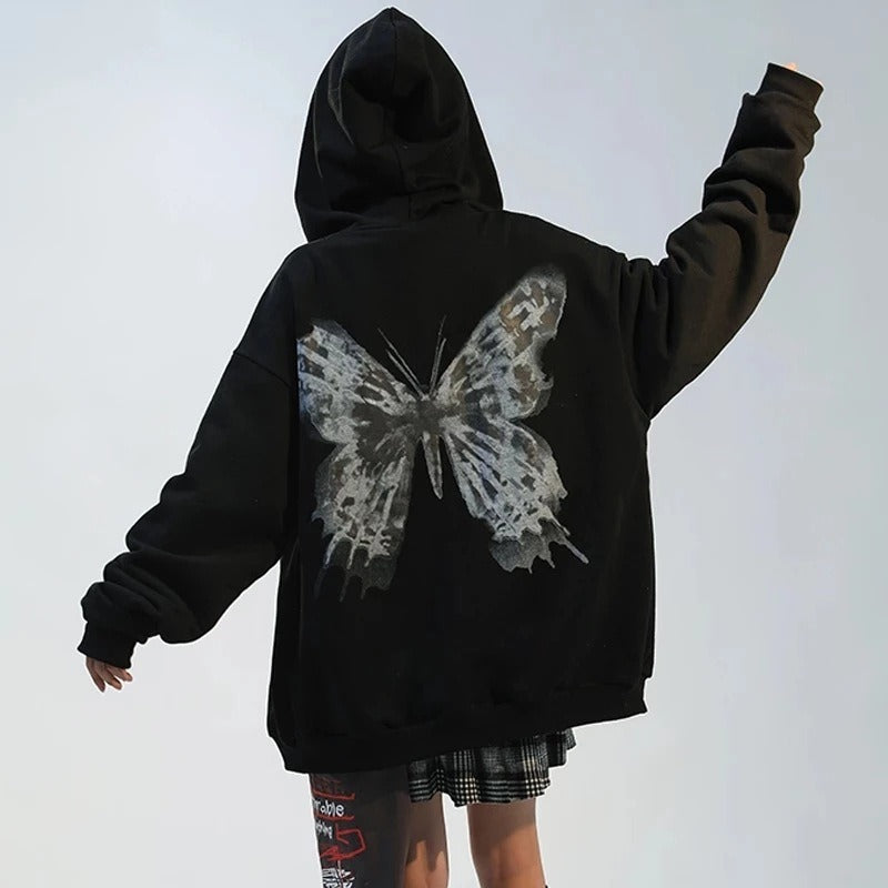 Y2k Hoodie Gothic Butterfly Zip Sweatshirt
