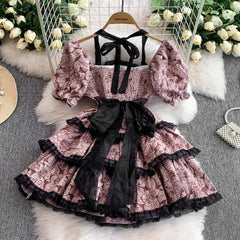 Lace Bow Floral Dress