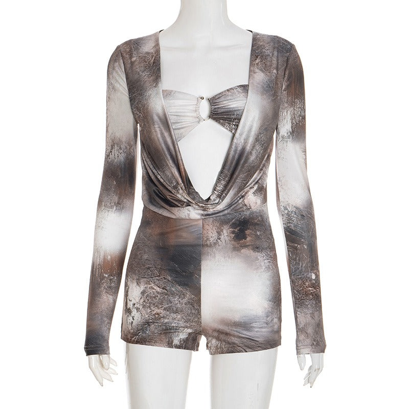 Printed Two-piece Long-Sleeved Jumpsuit