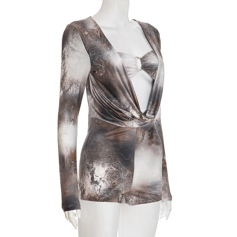 Printed Two-piece Long-Sleeved Jumpsuit