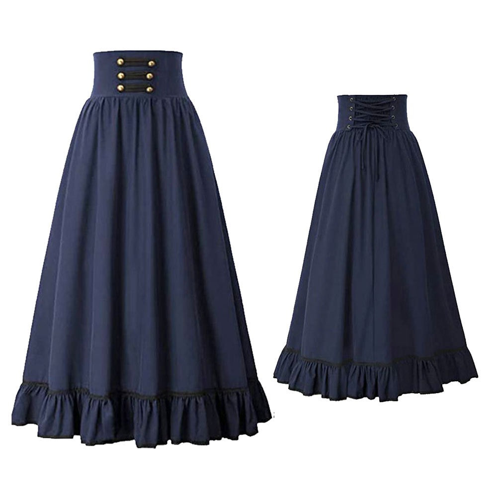 Black/Blue Panel Lace-up Skirt