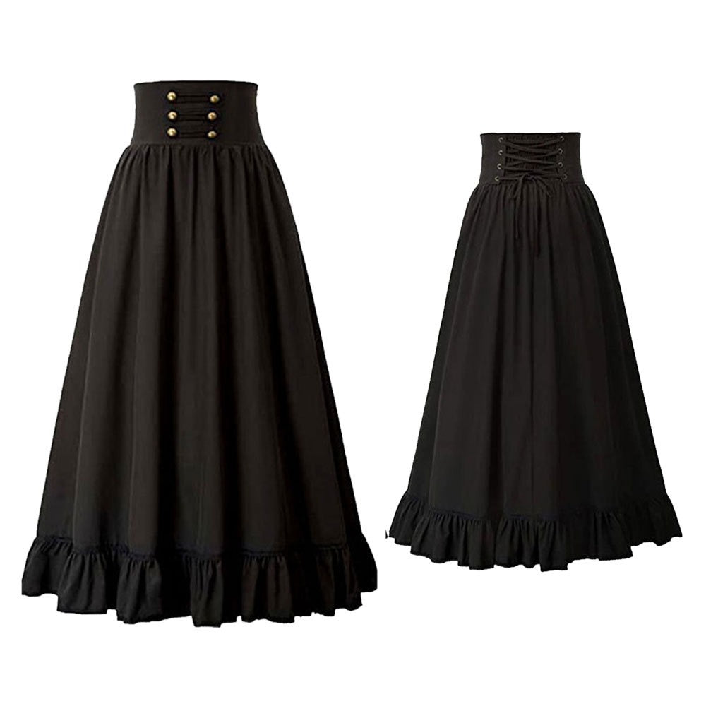 Black/Blue Panel Lace-up Skirt