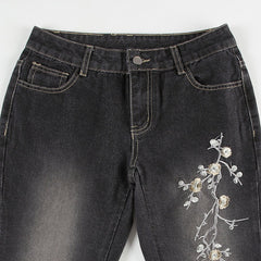 Sexy High Waist Retro Individual Butterfly Print Jeans