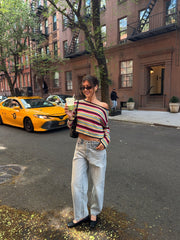Colorful Striped Off-The-Shoulder Long-Sleeved Top
