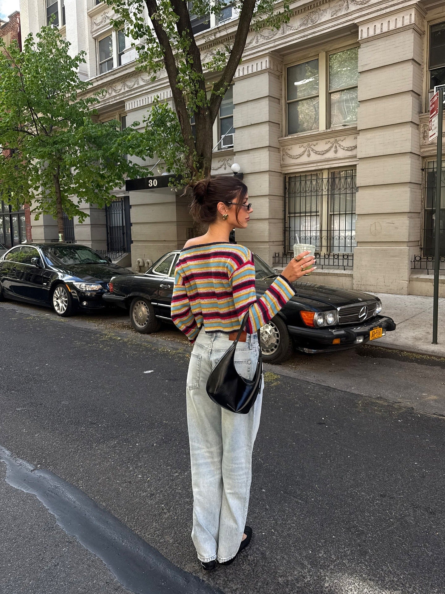 Colorful Striped Off-The-Shoulder Long-Sleeved Top