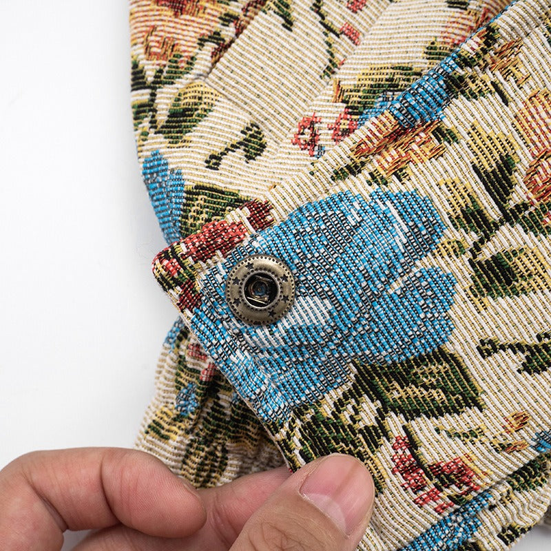 Fur Collar Patchwork Jacquard Long-Sleeved Button Cardigan Jacket