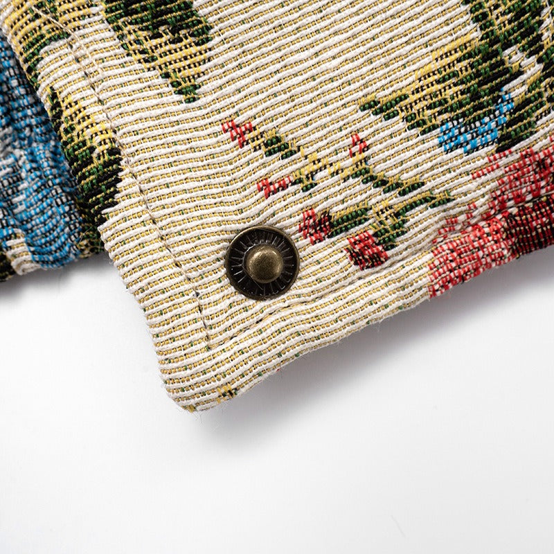 Fur Collar Patchwork Jacquard Long-Sleeved Button Cardigan Jacket