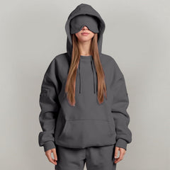 Soft Fleece Warm Drawstring Long Sleeve Hooded Sweatshirt