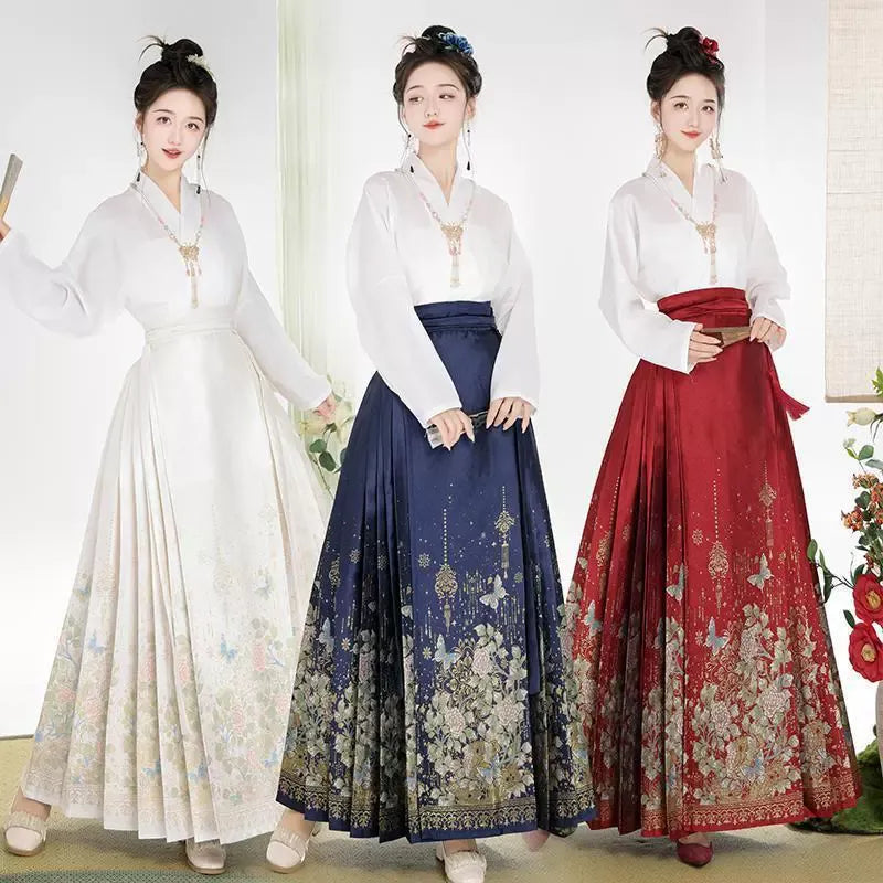 Bamboo Leaf Blouse Hanfu Skirt Set
