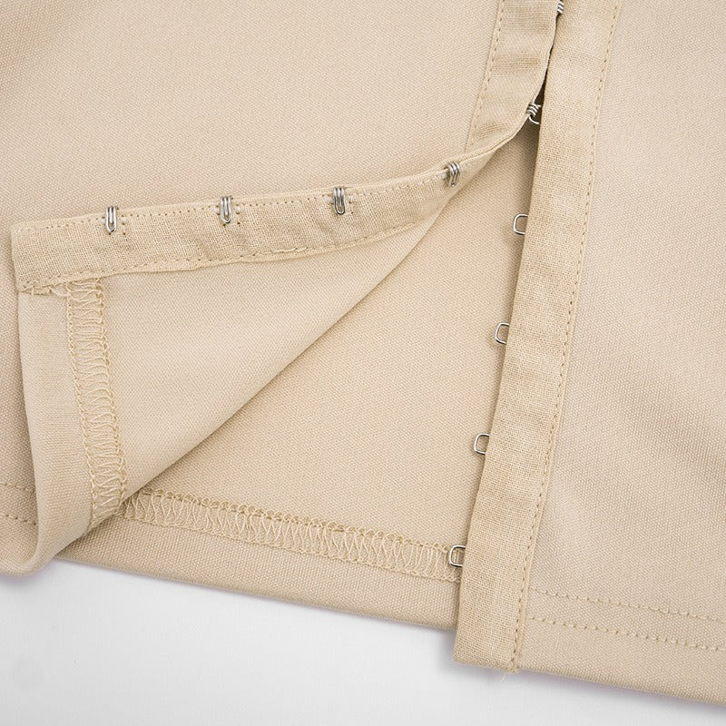 Hook-Button Lapel Top Hip-Hugging Mini Skirt Suit