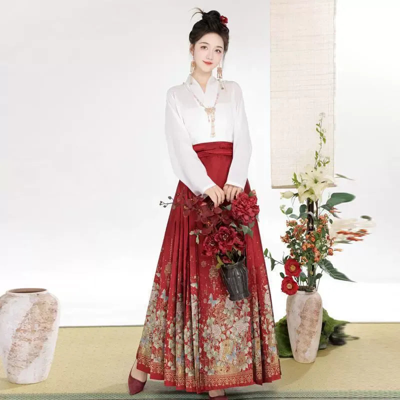 Bamboo Leaf Blouse Hanfu Skirt Set