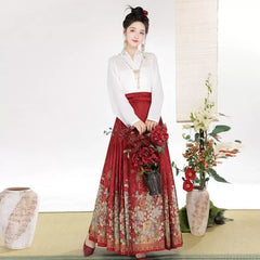 Bamboo Leaf Blouse Hanfu Skirt Set