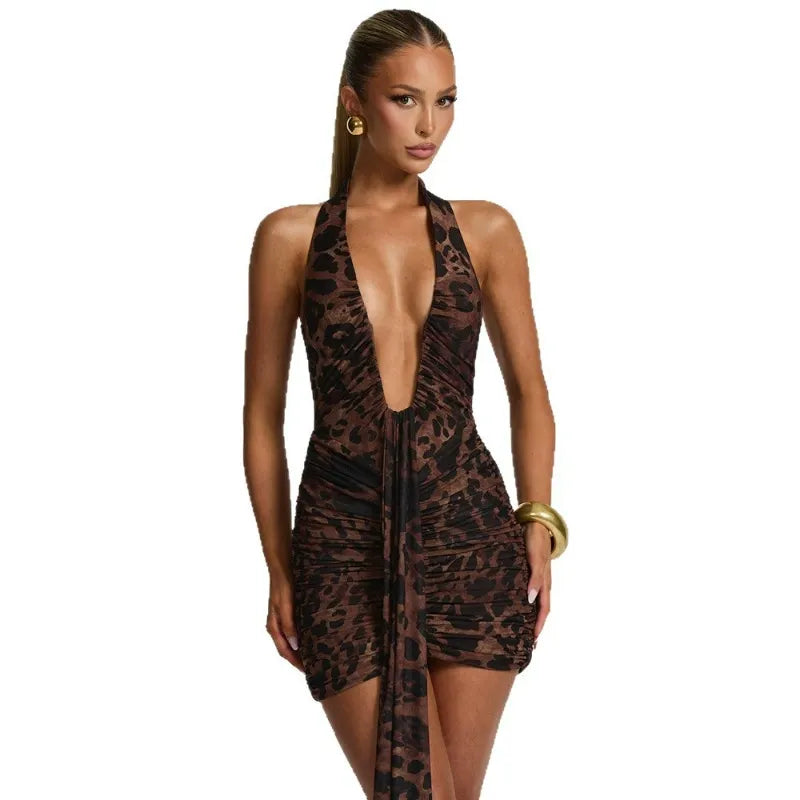 Deep V halter neck dress