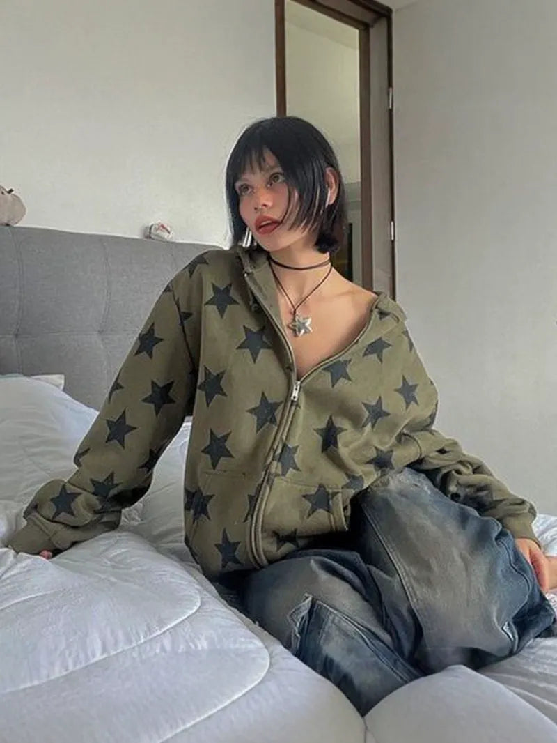 Zip Up Long Sleeve Hooded Sweatshirt