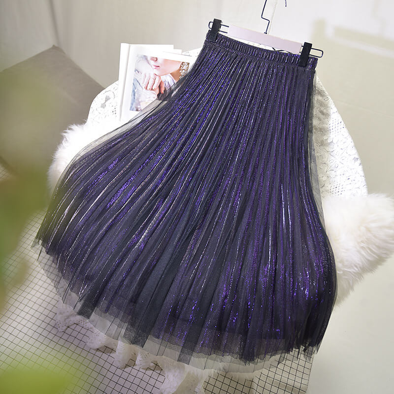 Japanese Sequin Mesh Pleated Skirt