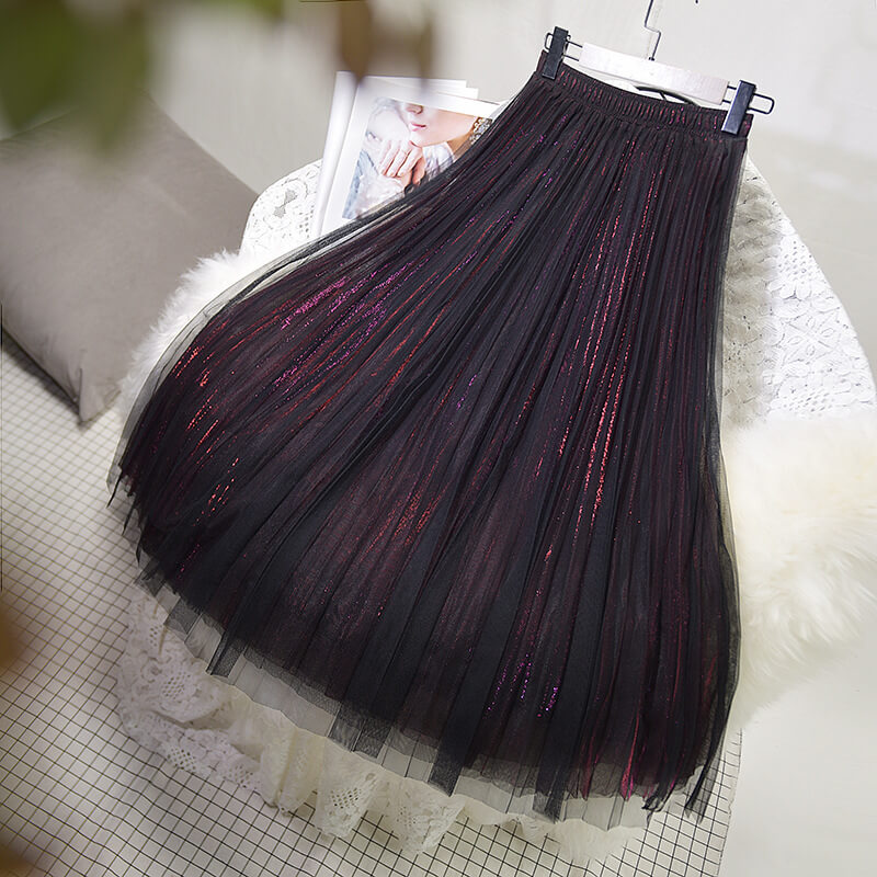 Japanese Sequin Mesh Pleated Skirt