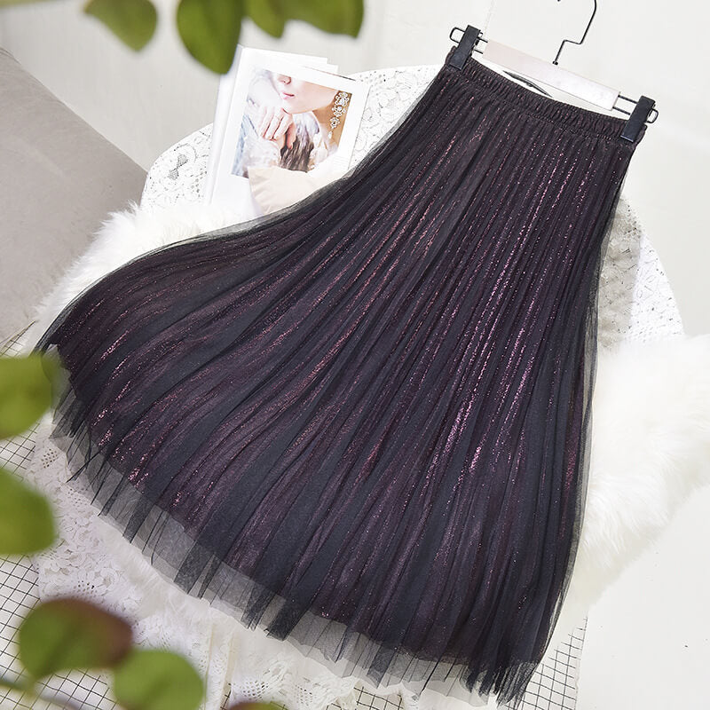 Japanese Sequin Mesh Pleated Skirt