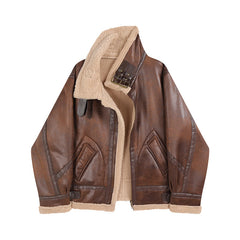 Lamb Fur Collar Leather Jacket