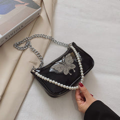 Butterfly Crystal Patent Leather Handbag