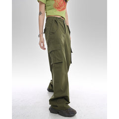 Buttoned Straight-Leg Cargo Pants