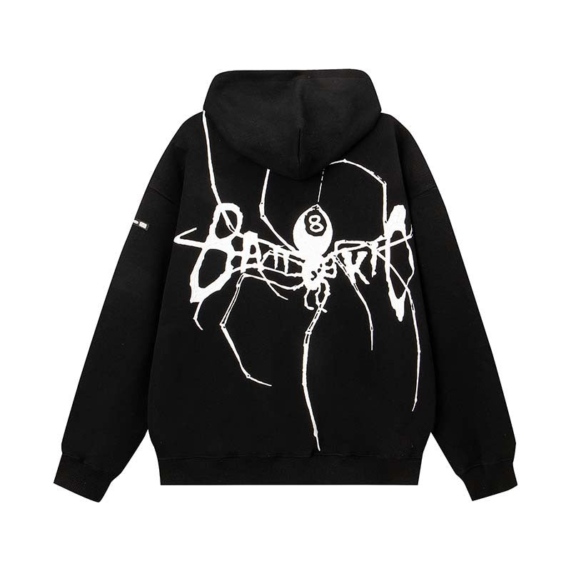 Embroidery Spider Zip Up Oversized Hoodie