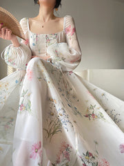 Puff Long Sleeve Floral Maxi Dress