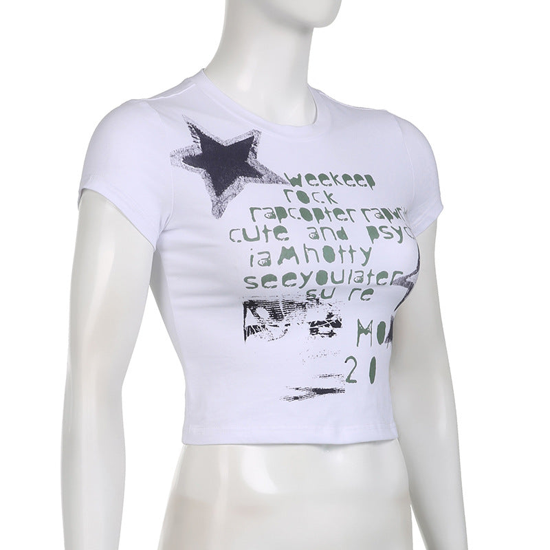 Graffiti Letter Star Print Short Sleeve Tee