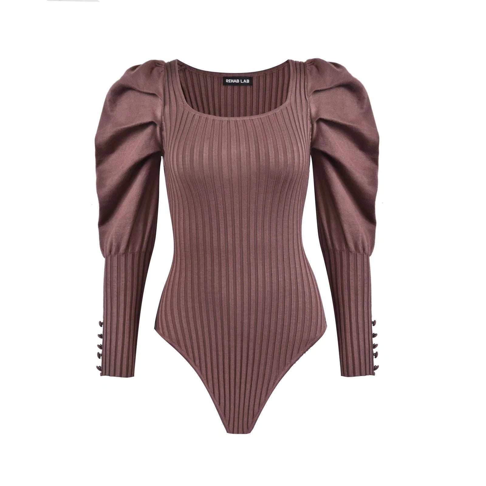 Square Neck Puff Sleeve Knitted Bodysuit