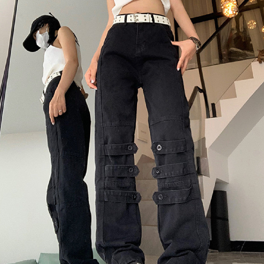 Black Ankle Straight Cargo Jeans