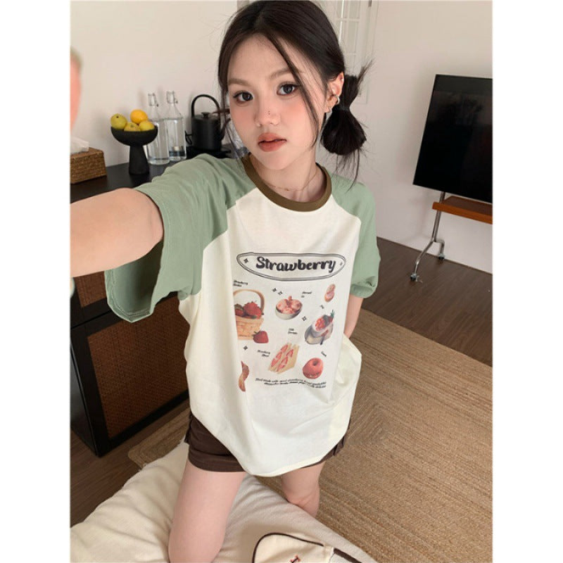 Cottage Strawberry Raglan Sleeve Oversized Tee